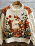Fall Squirrel Floral Vintage Cozy Knit Sweater artswardrobe