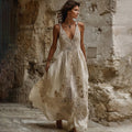 Women's Bohemian Vintage Floral Lace Embroidered Art Suspender Midi Dress elevenforest