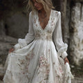 Vintage Lily Floral Lace Flowy Linen Maxi Dress elevenforest