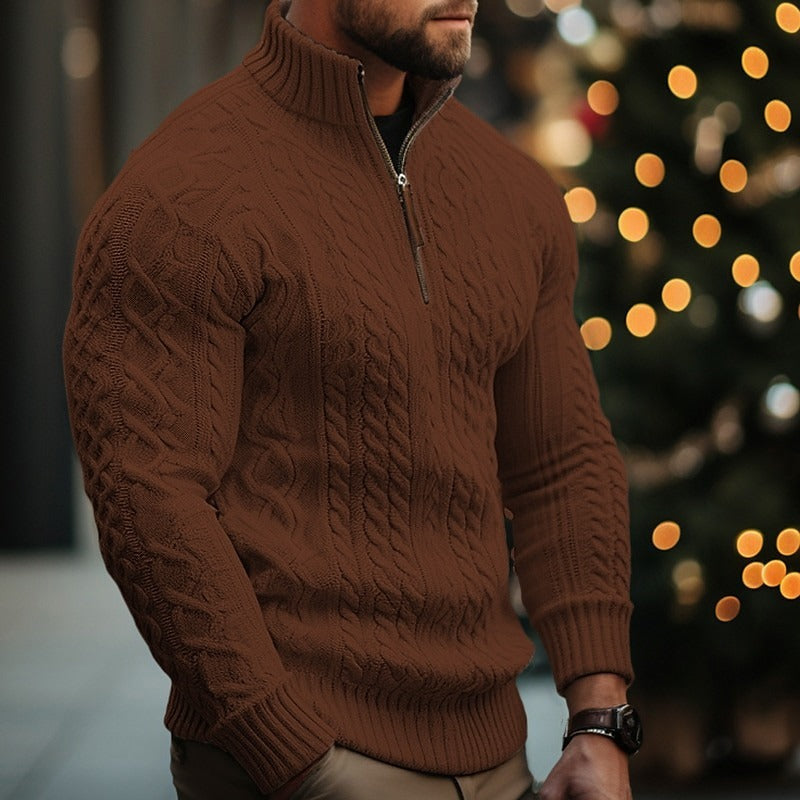 Vintage Knit Warm Jacquard Iceland Half Zip Neck Sweater elevenforest