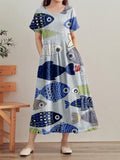Vintage Fish Japanese Art Linen Maxi Dress elevenforest