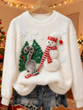Christmas Snowman & Cat Art Women's Soft Plush Sweater elevenforest