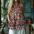 Comstylish Ethnic Floral Suzani Pattern Linen Tank Top