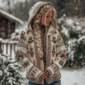 Comstylish Women's Vintage Ethnic Floral And Celtic Knot Art Zipper Hooded Sweater