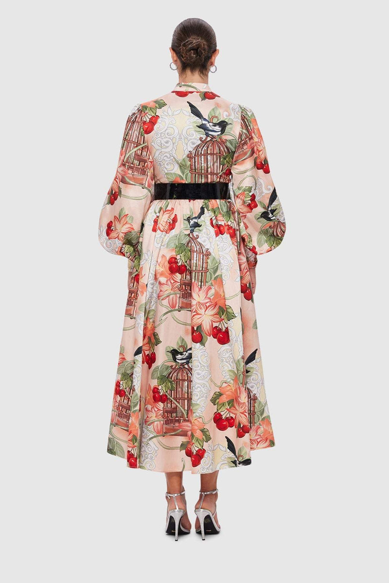 Printed Lantern Sleeve Midi Dress