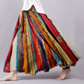 Boho Colorful Textile Flowy Linen Blend Wide Skirt elevenforest
