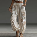 Women's Retro Floral Patchwork Art Casual Linen Pants elevenforest