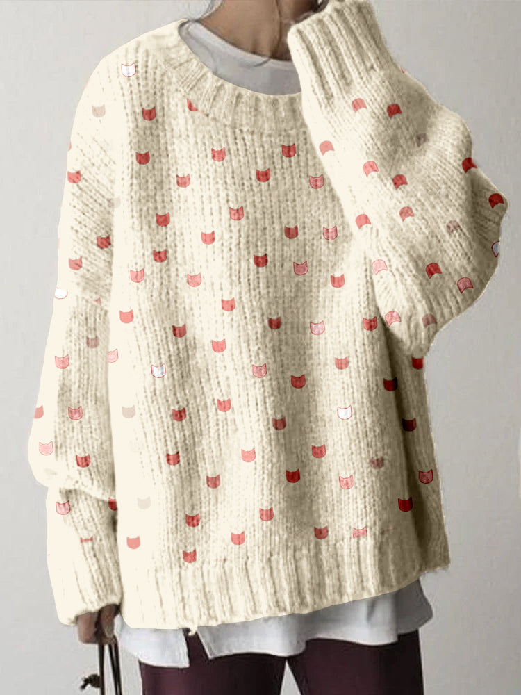 Cute Cats Graphic Crew Neck Cozy Sweater elevenforest