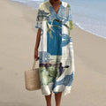 Women's Fish Art Cartoon Pattern Art Print Casual Midi Dress elevenforest