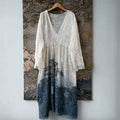 Japanese Floral Sashiko Contrast Lace Flowy Maxi Dress elevenforest