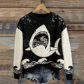 Cruel Shark Sea Waves Japanese Lino Knit Cozy Sweater elevenforest