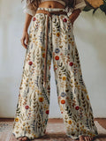 Vintage Boho Flowers Embroidered Linen Blend Casual Pants elevenforest
