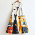 Fun Cat Geometric Art Flowy Linen Tank Dress elevenforest