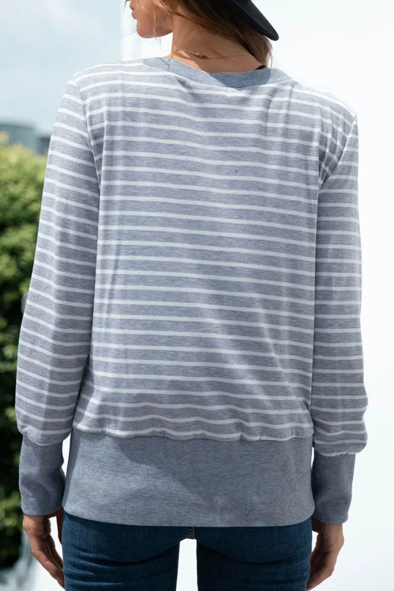 Striped Split Joint V Neck T-shirts
