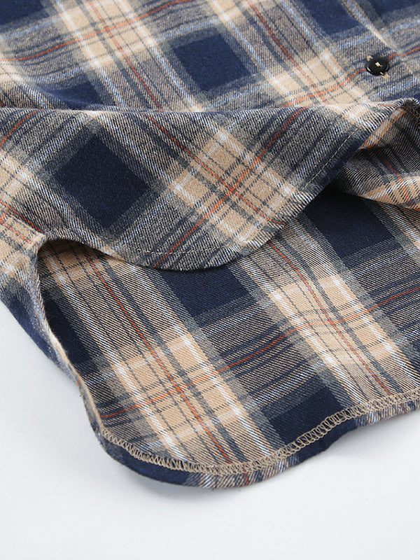 Long Sleeves Loose Plaid Split-joint Lapel Blouses