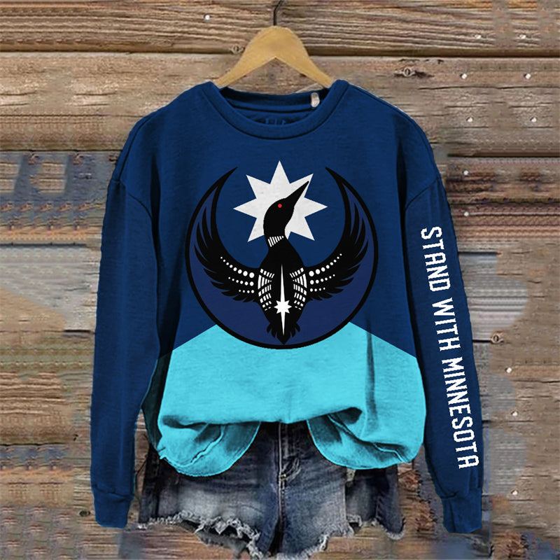 Comstylish Ice Out Stand With Minnesota Loon & Flag Sweatshirt