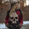 Comstylish Women's Halloween Anatomy Art And Flower Gradient Knitted Hoodie Sweater