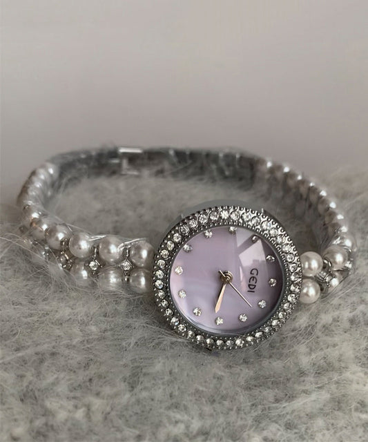 Purple Stainless Steel Zircon Tempered Glass Watches