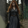 Women‘s Vintage Viking Celtic Knot V Neck Long Sleeve Mixi Dress elevenforest