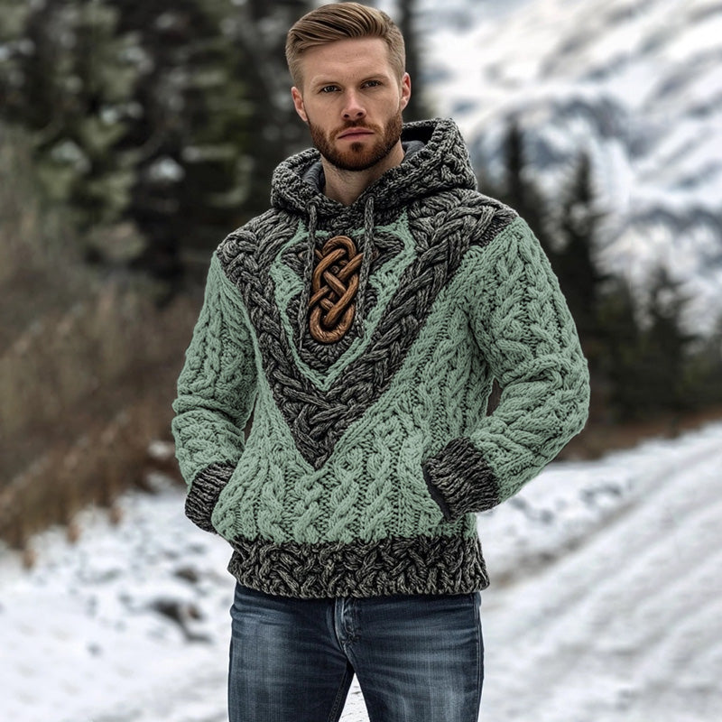 Vintage Irish Celtic Knot Men's Knit Hooded Sweater elevenforest