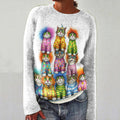 Trendy Stacked Cat Print Women's Sweater elevenforest