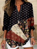 Comstylish Vintage Traditional Japanese Art Linen Blend Cozy Tunic