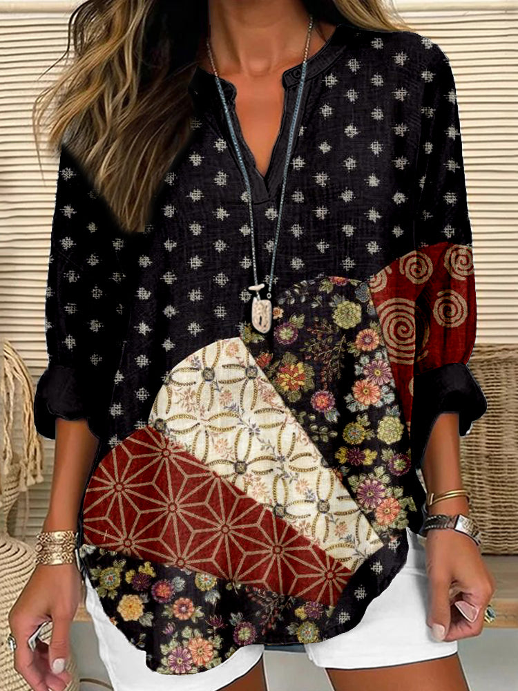 Comstylish Vintage Traditional Japanese Art Linen Blend Cozy Tunic