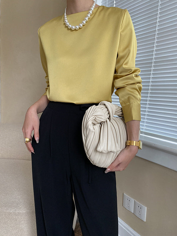 Long Sleeves Loose Color Round-neck Blouses&shirts Tops
