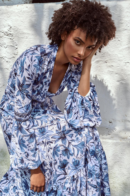 Single Breasted Lantern Sleeve Midi Dress