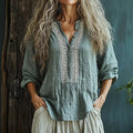 Bohemian Linen Floral Art Print  Long Sleeve Shirt elevenforest
