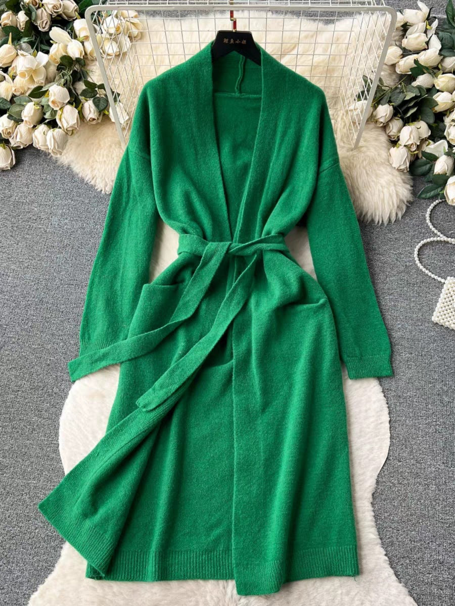 Autumn Winter Color High Grade Cardigan Slim Fit Halter Dress Knitting Suit