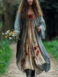 Vintage Roses Floral Flowy Linen Blend Maxi Dress elevenforest