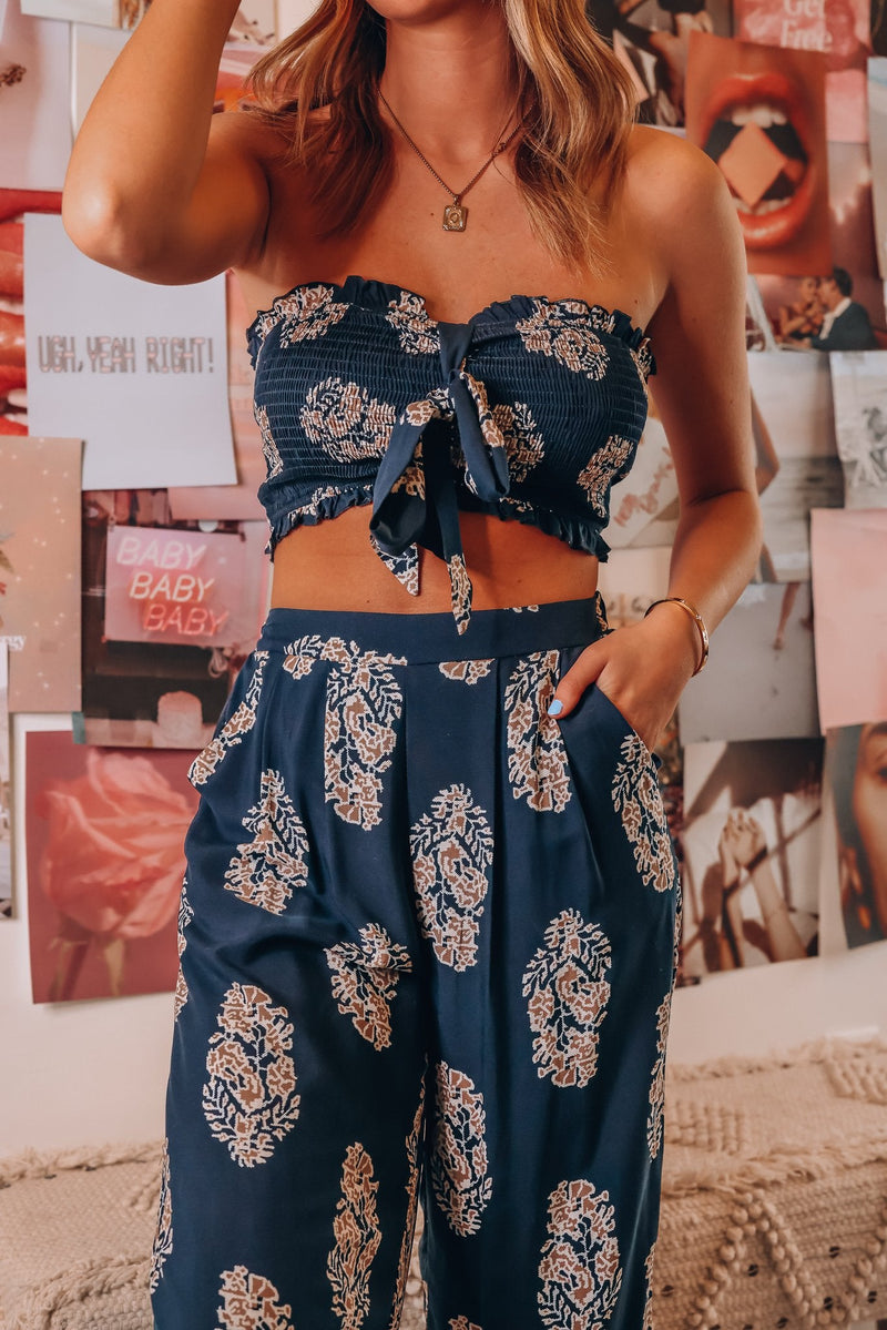 Clothing Two Piece Bow Tank Top Printed Wide Leg Pants Thin Pants
