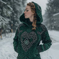 Women's Viking Tribal Jacquard Celtic Inspired Chunky Knit Hooded Sweater elevenforest