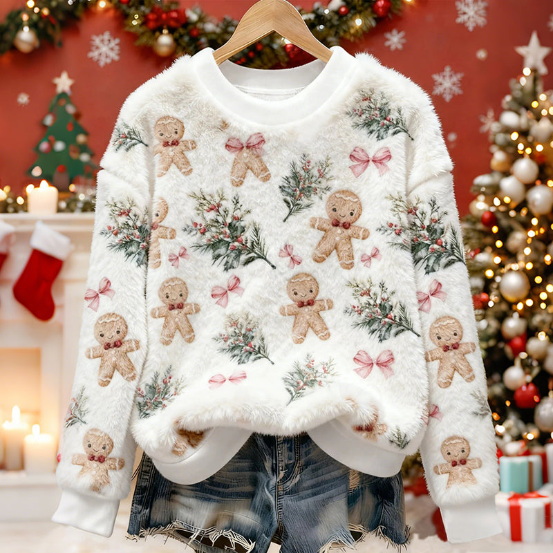 Comstylish Cute Holly Berry Bow Pattern Warm Crew Neck Sweater