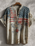 Independence Day Small V-neck Short-sleeved Shirt elevenforest
