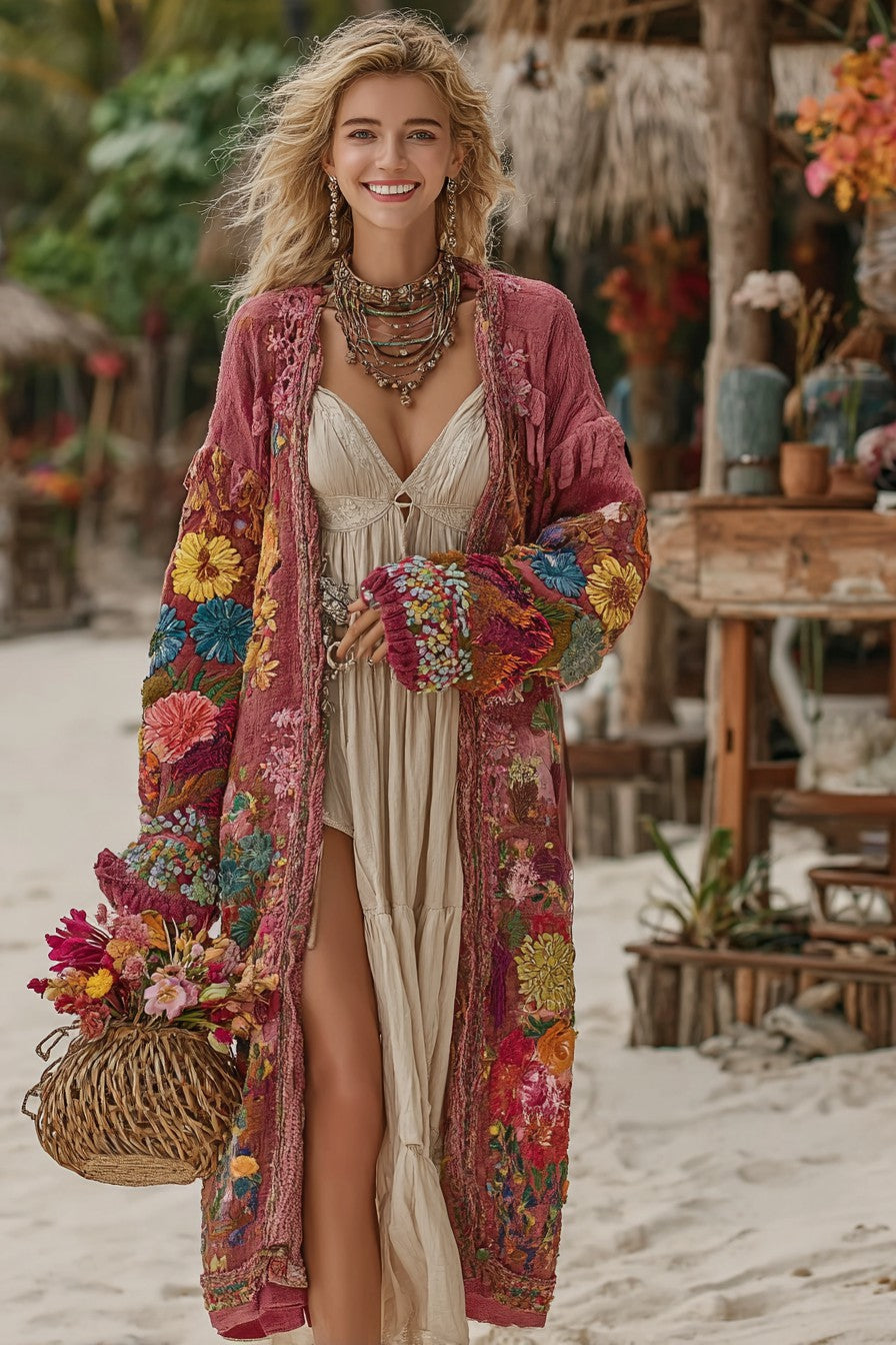 Women's Colorful Rainbow Patchwork Pattern Print Cardigan