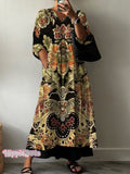 Women's Vintage Lovely Floral Art Print Pocket V-neck Cotton Dress