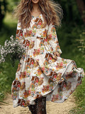 Women's Christmas Tree Pattern Cotton and Linen Dress