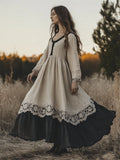 Vintage Lace Hem Contrast Bottom Flowy Linen Dress elevenforest