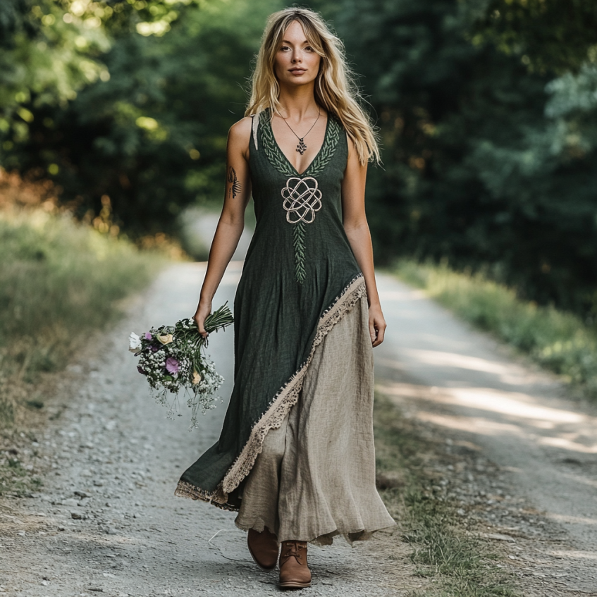 Vintage Viking Tribal Celtic Knot Art Linen Tank Dress elevenforest