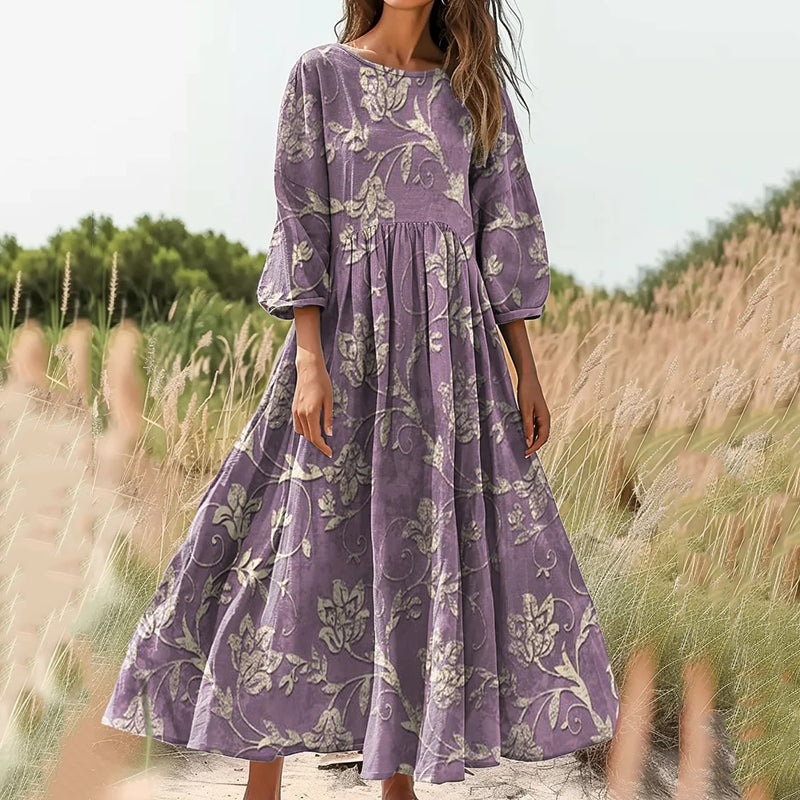 Vintage Floral Print Casual Midi Dress elevenforest