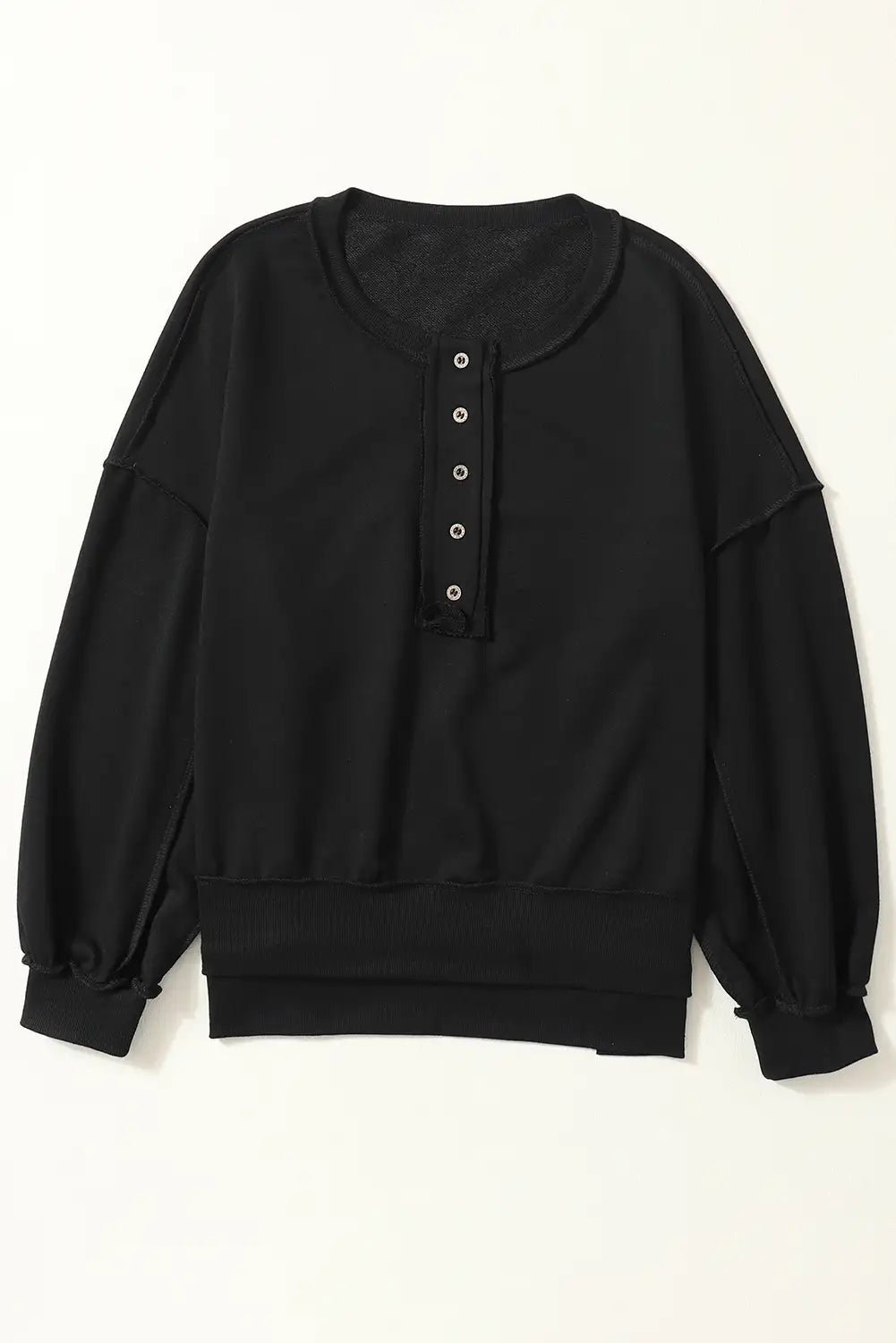 Black Drop Shoulder Henley Sweatshirt