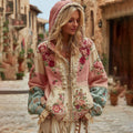 Vintage Floral Embroidery Patchwork Art Cozy Warm Zipper Hoodie elevenforest