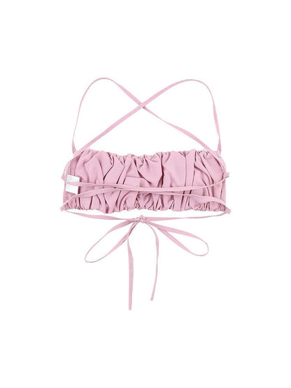 Pink Ruffle Vest Pleated Camisole Crop Top