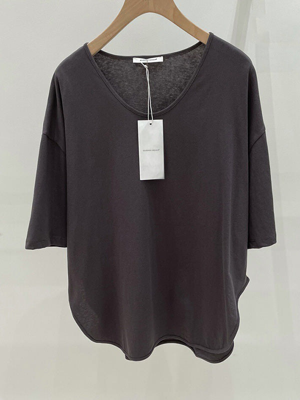 Loose Split-side Color V-neck T-shirts Tops