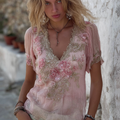 Boho Glitter Pink Roses Lace Flowy Linen Tunic elevenforest