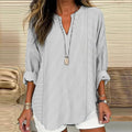 Comstylish Striped Print V-Neck Loose Shirt