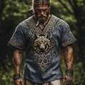 Vintage Viking Wolf Celtic Knot V-neck Linen T Shirt elevenforest