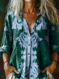 Women's Vintage Ethnic Floral Art Print Casual Cotton Linen Shirt